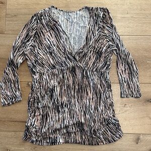 Motherhood Maternity Taupe, Black & White Zebra-Print Wrap Maternity Top